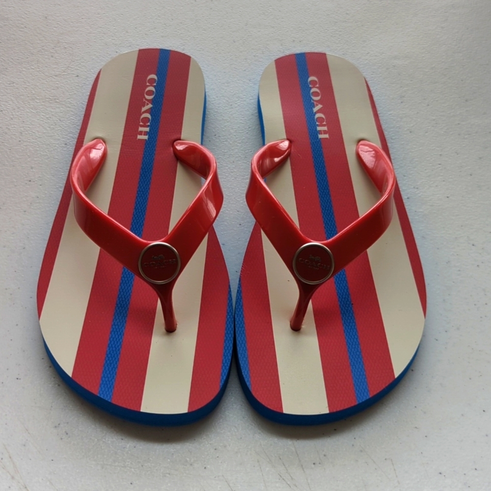 Coach Striped Flip Flops